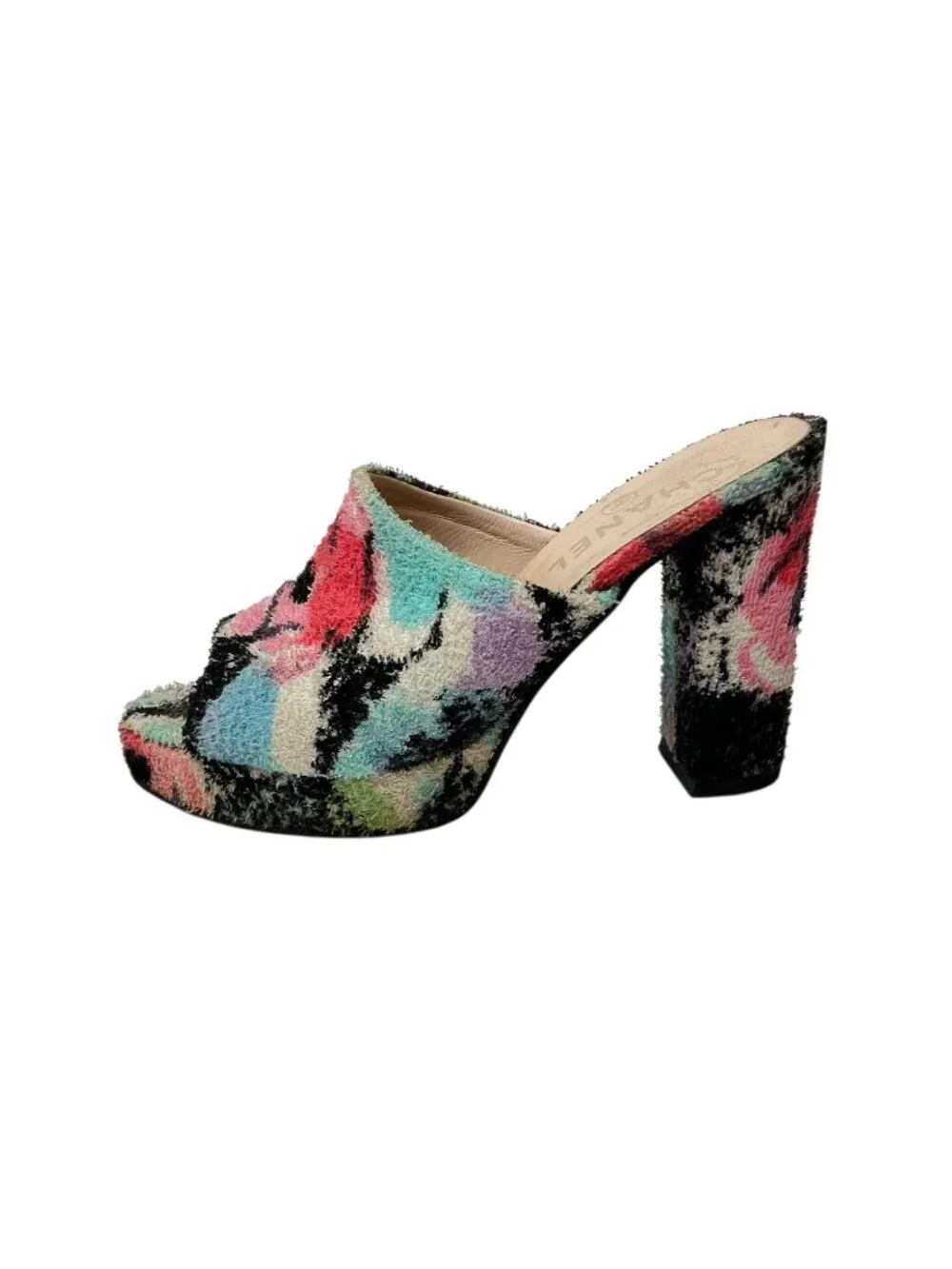 CHANEL Vintage Spring Summer 1997 Floral Terry Cloth Platform Mules sz 8.5